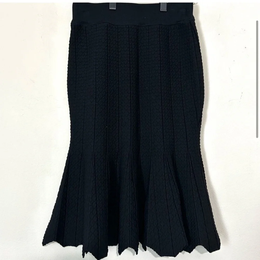 Jonathan Simkhai Pointelle Scallop Black Knew Length Skirt SIZE XS